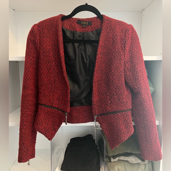 Red Tweed Blazer with Zipper Detail - Picture 1 of 4